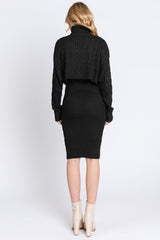 Black Cable Knit Crop Sweater Dress Set