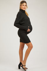 Black Cable Knit Crop Sweater Maternity Dress Set