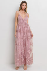 Mauve Floral Lace Overlay Maternity Maxi Dress