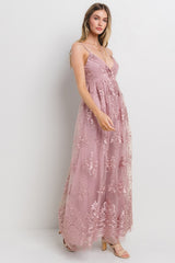 Mauve Floral Lace Overlay Maxi Dress