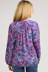 Purple Floral Long Sleeve Maternity Blouse