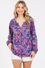 Purple Floral Long Sleeve Maternity Blouse