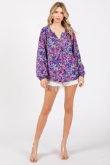 Purple Floral Long Sleeve Blouse