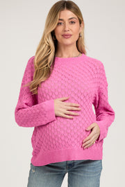 Fuchsia Diamond Open Knit Maternity Top