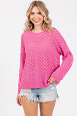 Fuchsia Diamond Open Knit Maternity Top