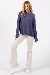 Navy Diamond Open Knit Top