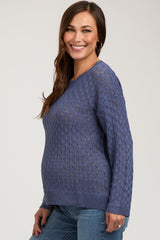 Navy Diamond Open Knit Maternity Top