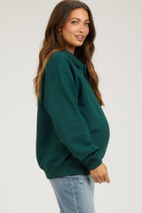 Hunter Green Collared Pullover Maternity Sweatshirt