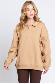 Taupe Collared Pullover Sweatshirt