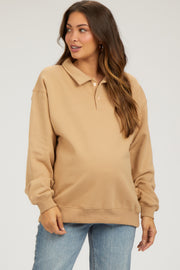 Taupe Collared Pullover Maternity Sweatshirt