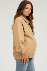 Taupe Collared Pullover Maternity Sweatshirt