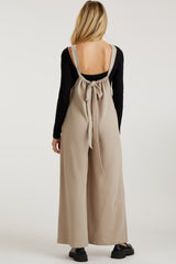 Beige Ribbed Drawstring Wide Leg Maternity Jumpsuit