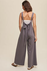 Navy Ribbed Drawstring Wide Leg Jumpsuit