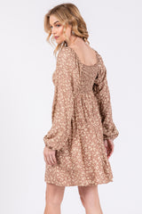 Mocha Floral V-Neck Long Sleeve Dress