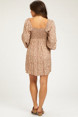 Mocha Floral V-Neck Long Sleeve Maternity Dress