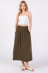 Olive Fold-Over Maxi Skirt