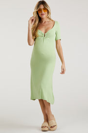 Kiwi Lime U Notched Maternity Midi Dress