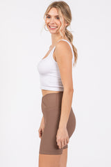 Mocha Ribbed Crisscross Biker Shorts