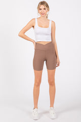 Mocha Ribbed Crisscross Biker Shorts