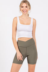 Olive Ribbed Crisscross Maternity Biker Shorts