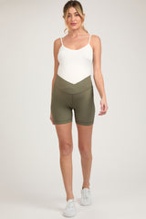 Olive Ribbed Crisscross Maternity Biker Shorts