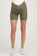 Olive Ribbed Crisscross Maternity Biker Shorts