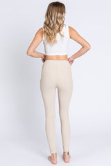 Beige Ribbed Active Leggings