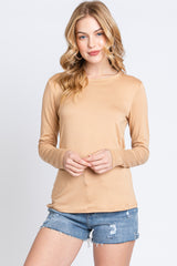 Camel Knit Long Sleeve Round Hem Maternity Top