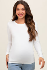 Ivory Knit Long Sleeve Round Hem Maternity Top