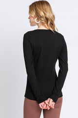 Black Knit Long Sleeve Round Hem Top