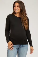 Black Knit Long Sleeve Round Hem Maternity Top