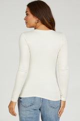 Beige Knit Long Sleeve Round Hem Maternity Top