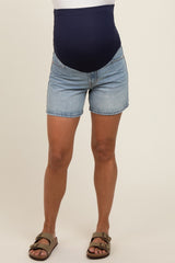 Light Wash Denim Maternity Shorts