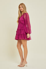 Orchid V-Neck Long Sleeve Mini Dress