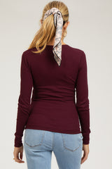 Burgundy Waffle Knit Basic Long Sleeve Maternity Top