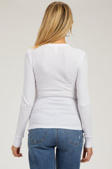 White Waffle Knit Basic Long Sleeve Maternity Top