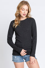 Charcoal Waffle Knit Basic Long Sleeve Maternity Top