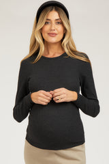 Charcoal Waffle Knit Basic Long Sleeve Maternity Top