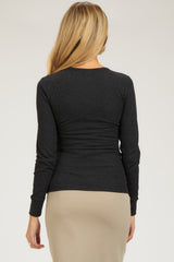 Charcoal Waffle Knit Basic Long Sleeve Maternity Top