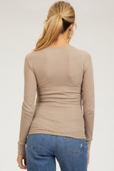 Taupe Waffle Knit Basic Long Sleeve Maternity Top