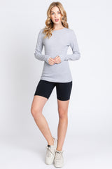 Heather Grey Waffle Knit Basic Long Sleeve Top