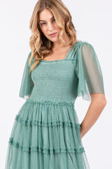 Jade Ruffled Mesh Maxi Dress