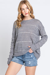 Grey Striped Open Knit Maternity Top