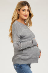 Grey Striped Open Knit Maternity Top