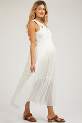 Ivory Overall Crochet Lace Tiered Maternity Dress