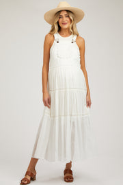 Ivory Overall Crochet Lace Tiered Maternity Dress