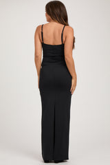 Black Soft Stretch Knit Maternity Maxi Dress