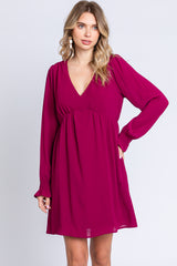 Magenta V-Neck Long Sleeve Dress