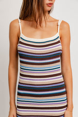 Multi Color Striped Square Neck Sleeveless Maxi Dress