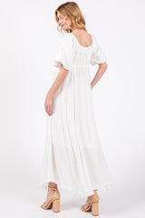 White Front Tie Puff Sleeve Maxi Dress